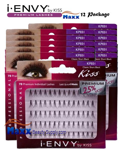 12 Package - Kiss i Envy Individual Eyelashes - KPE01 - Classic Flare Short Black